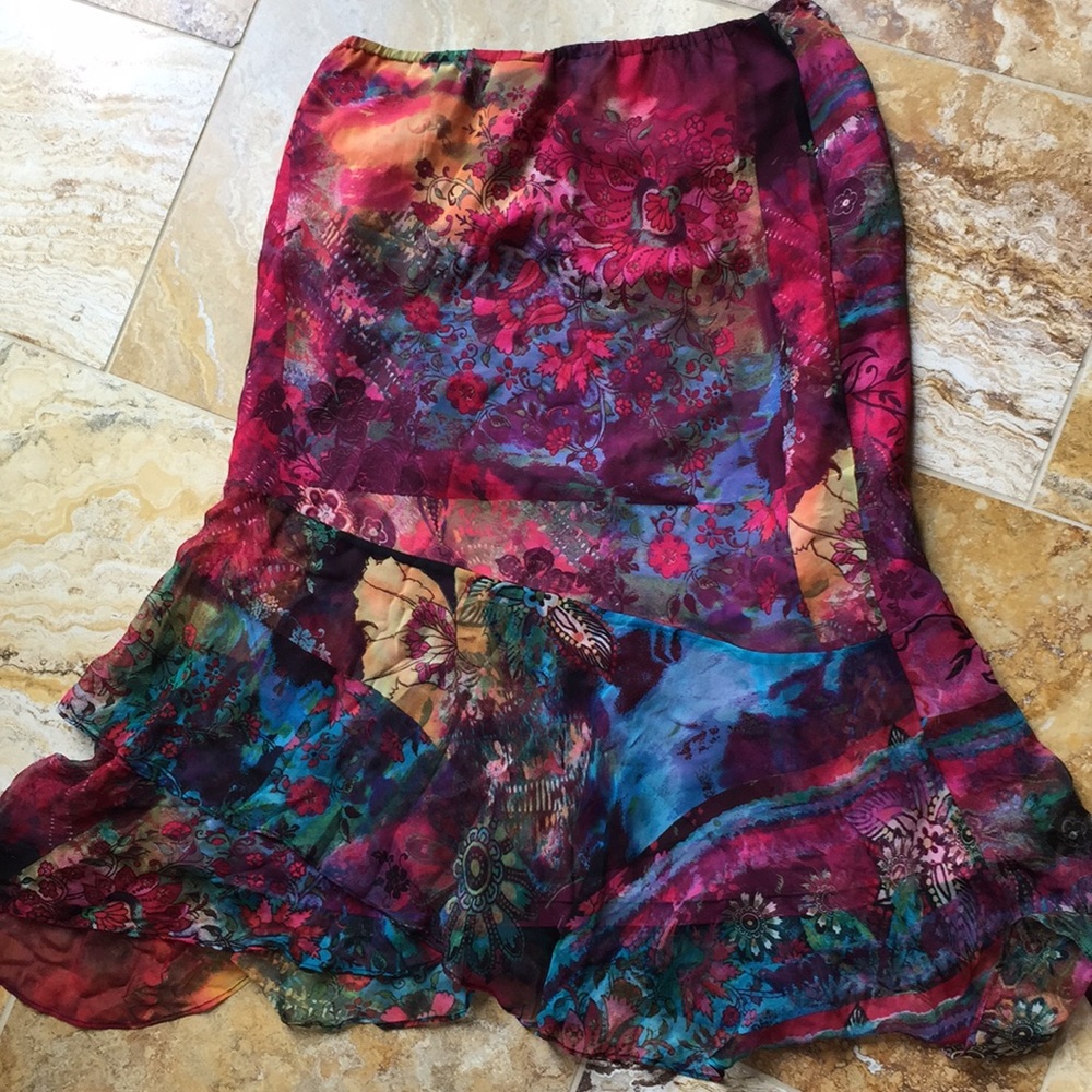 Chico’s 2 silk watercolor floral/bold jewel tones - Picture 5 of 8